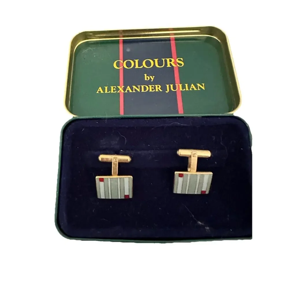 Colours by Alexander Julian Cufflinks Green Grey Red Gold In Original Box 1980’s